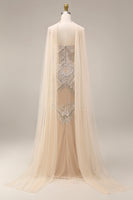 Load image into Gallery viewer, Sparkly Apricot Beaded Long Spaghetti Straps Prom Dress with Shawl