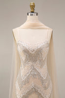 Load image into Gallery viewer, Sparkly Apricot Beaded Long Spaghetti Straps Prom Dress with Shawl