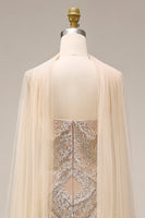 Load image into Gallery viewer, Sparkly Apricot Beaded Long Spaghetti Straps Prom Dress with Shawl