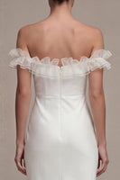 Load image into Gallery viewer, Sheath White Maxi Off the Shoulder Beach Wedding Dress with Ruffles