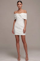 Load image into Gallery viewer, Tight White Short Off the Shoulder Graduation Dress with Bow