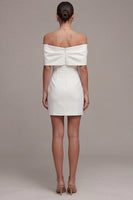 Load image into Gallery viewer, Tight White Short Off the Shoulder Graduation Dress with Bow