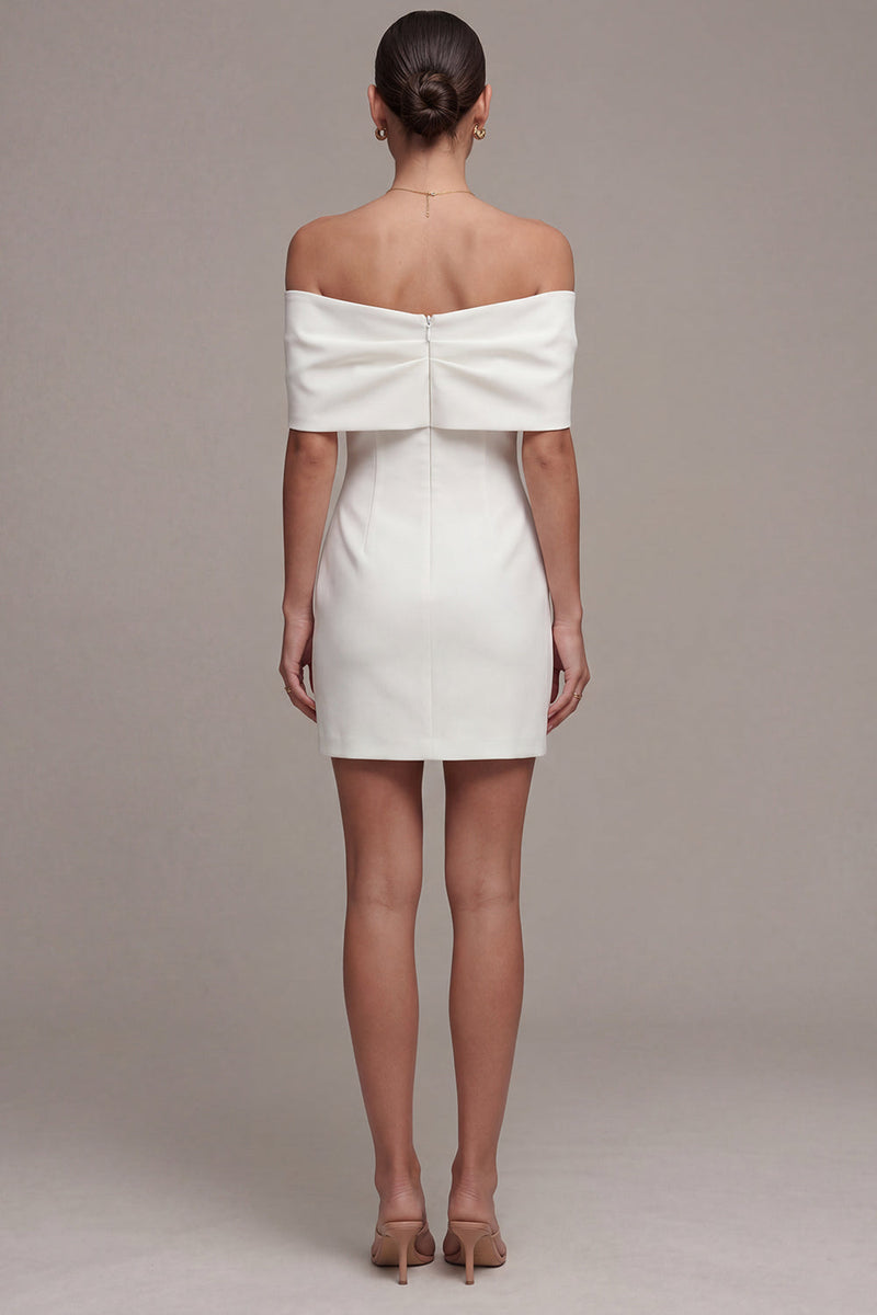 Load image into Gallery viewer, Tight White Short Off the Shoulder Graduation Dress with Bow
