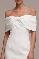 Load image into Gallery viewer, Tight White Short Off the Shoulder Graduation Dress with Bow
