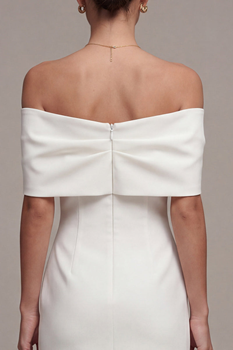 Load image into Gallery viewer, Tight White Short Off the Shoulder Graduation Dress with Bow
