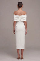 Load image into Gallery viewer, White Sheath Off the Shoulder Maxi Beach Wedding Dress with Bow