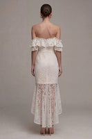 Load image into Gallery viewer, White Asymmetrical Bodycon Off the Shoulder Boho Wedding Dress with Ruffles