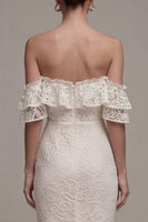 Load image into Gallery viewer, White Asymmetrical Bodycon Off the Shoulder Boho Wedding Dress with Ruffles