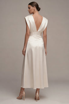 Simple A Line Ivory V-Neck Maxi Beach Wedding Dress
