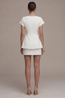 Load image into Gallery viewer, White Short Sleeves 2 Piece Bateau Neck Graduation Dress