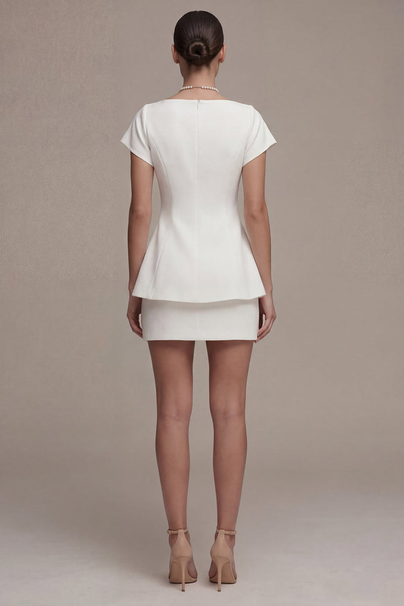 Load image into Gallery viewer, White Short Sleeves 2 Piece Bateau Neck Graduation Dress