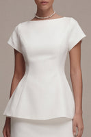 Load image into Gallery viewer, White Short Sleeves 2 Piece Bateau Neck Graduation Dress