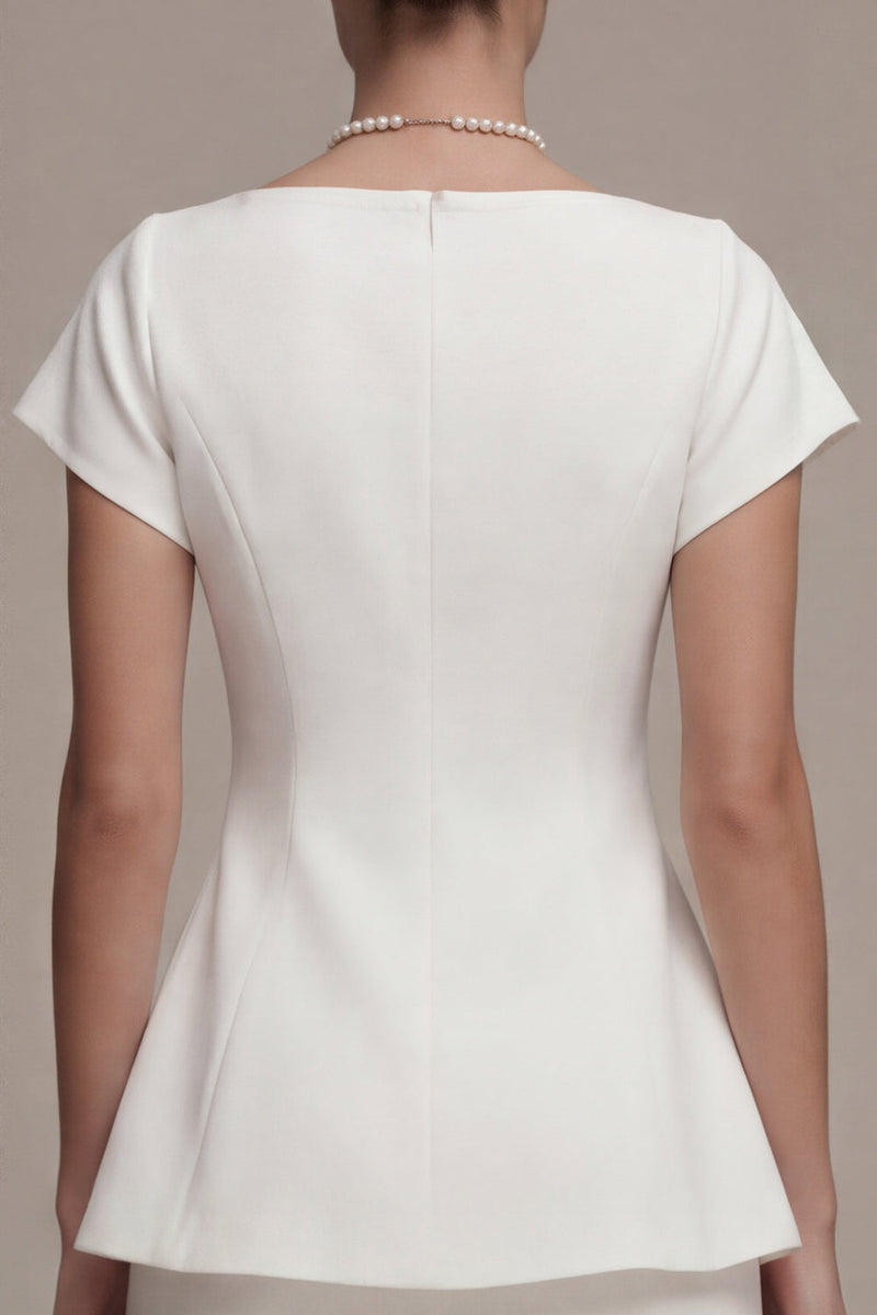 Load image into Gallery viewer, White Short Sleeves 2 Piece Bateau Neck Graduation Dress