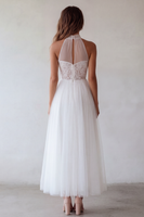 Load image into Gallery viewer, White A Line Floral Maxi Beach Wedding Dress with Lace