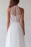 Load image into Gallery viewer, White A Line Floral Maxi Beach Wedding Dress with Lace