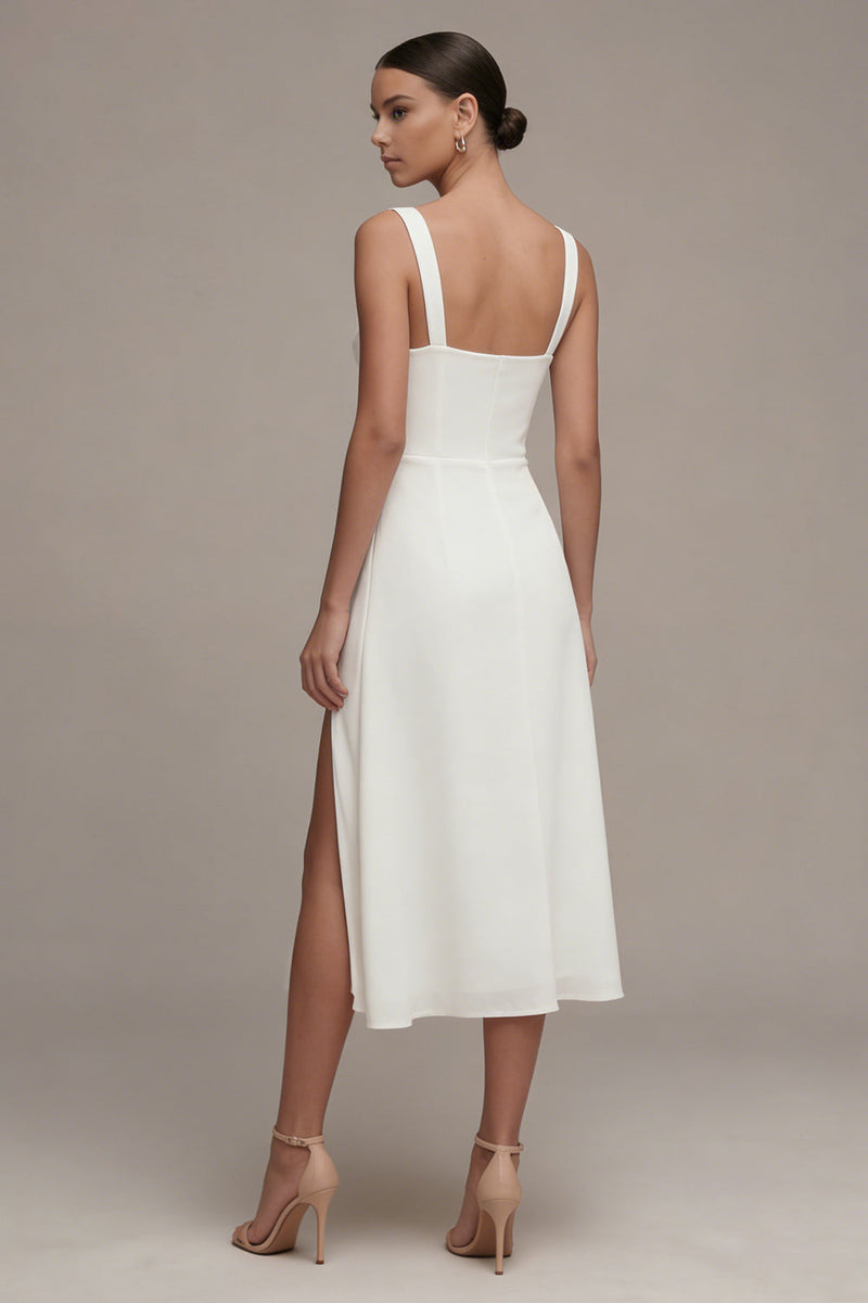 Load image into Gallery viewer, Ivory A Line Maxi Thick Straps Beach Wedding Dress with Slit