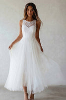 Load image into Gallery viewer, White A Line Floral Lace Maxi Boho Wedding Dress