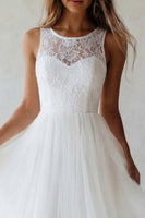 Load image into Gallery viewer, White A Line Floral Lace Maxi Boho Wedding Dress