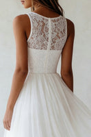 Load image into Gallery viewer, White A Line Floral Lace Maxi Boho Wedding Dress