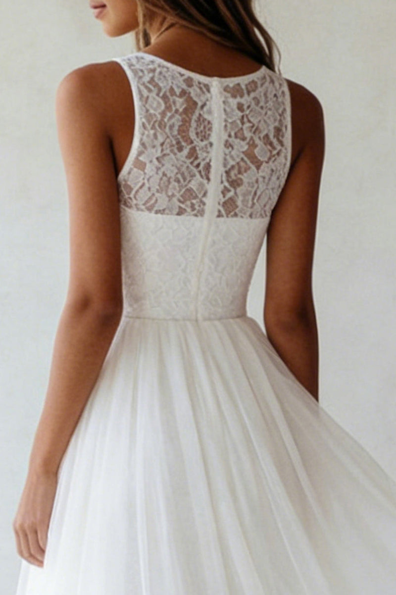 Load image into Gallery viewer, White A Line Floral Lace Maxi Boho Wedding Dress