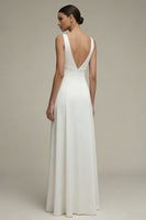Load image into Gallery viewer, White Simple A Line V-Neck Maxi Beach Wedding Dress