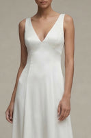 Load image into Gallery viewer, White Simple A Line V-Neck Maxi Beach Wedding Dress