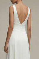 Load image into Gallery viewer, White Simple A Line V-Neck Maxi Beach Wedding Dress