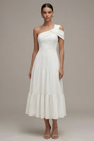 Load image into Gallery viewer, White Maxi One Shoulder A Line Beach Wedding Dress