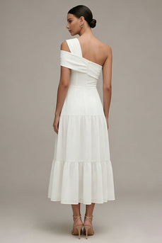 White Maxi One Shoulder A Line Beach Wedding Dress