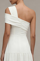 Load image into Gallery viewer, White Maxi One Shoulder A Line Beach Wedding Dress