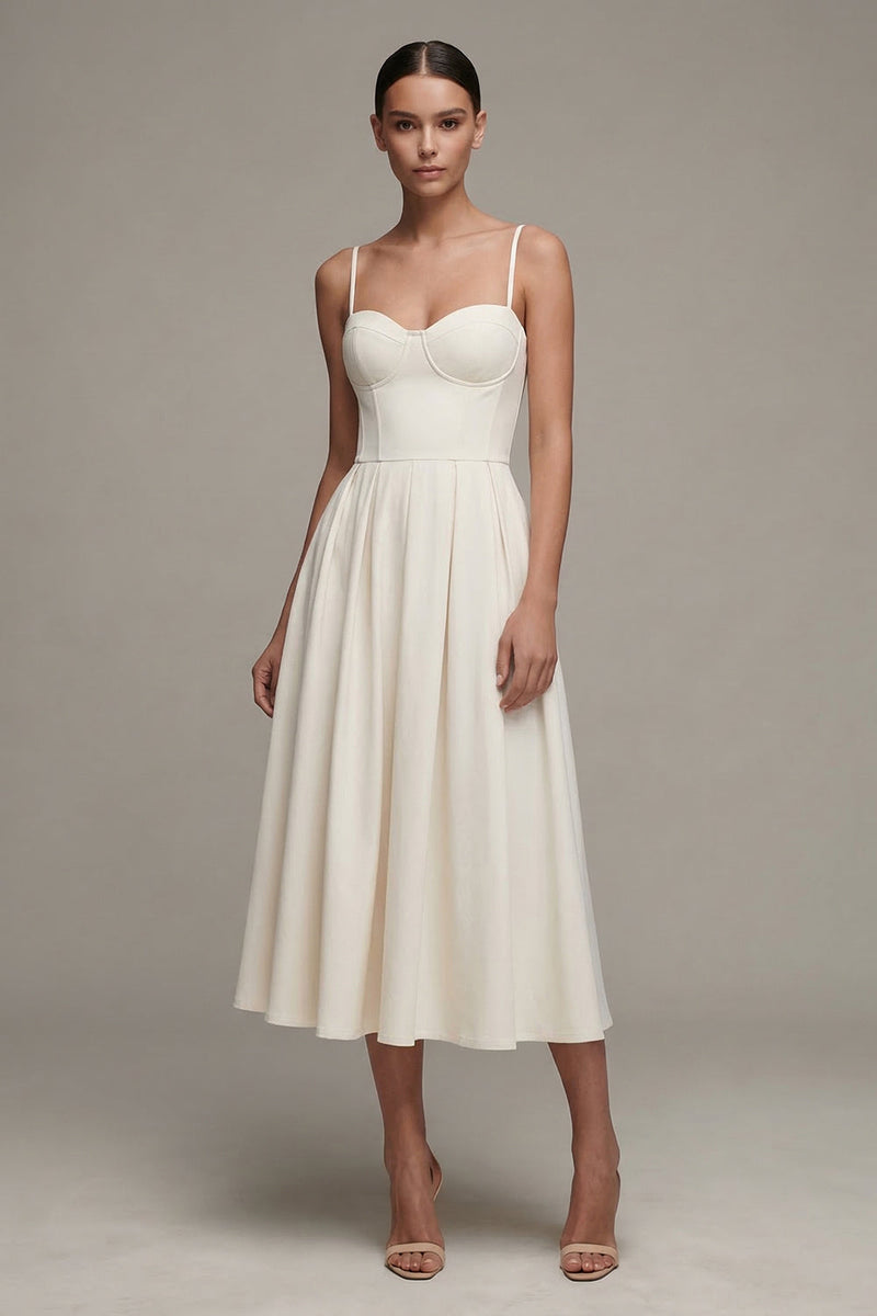 Load image into Gallery viewer, White Corset Maxi Spaghetti Straps A Line Beach Wedding Dress