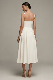 White Corset Maxi Spaghetti Straps A Line Beach Wedding Dress