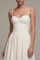 Load image into Gallery viewer, White Corset Maxi Spaghetti Straps A Line Beach Wedding Dress
