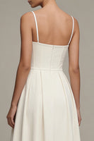 Load image into Gallery viewer, White Corset Maxi Spaghetti Straps A Line Beach Wedding Dress
