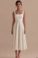 Load image into Gallery viewer, Square Neck Ivory Floral Maxi A Line Boho Lace Wedding Dress
