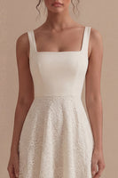 Load image into Gallery viewer, Square Neck Ivory Floral Maxi A Line Boho Lace Wedding Dress