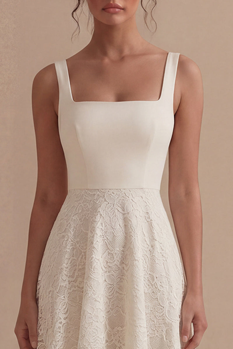Load image into Gallery viewer, Square Neck Ivory Floral Maxi A Line Boho Lace Wedding Dress