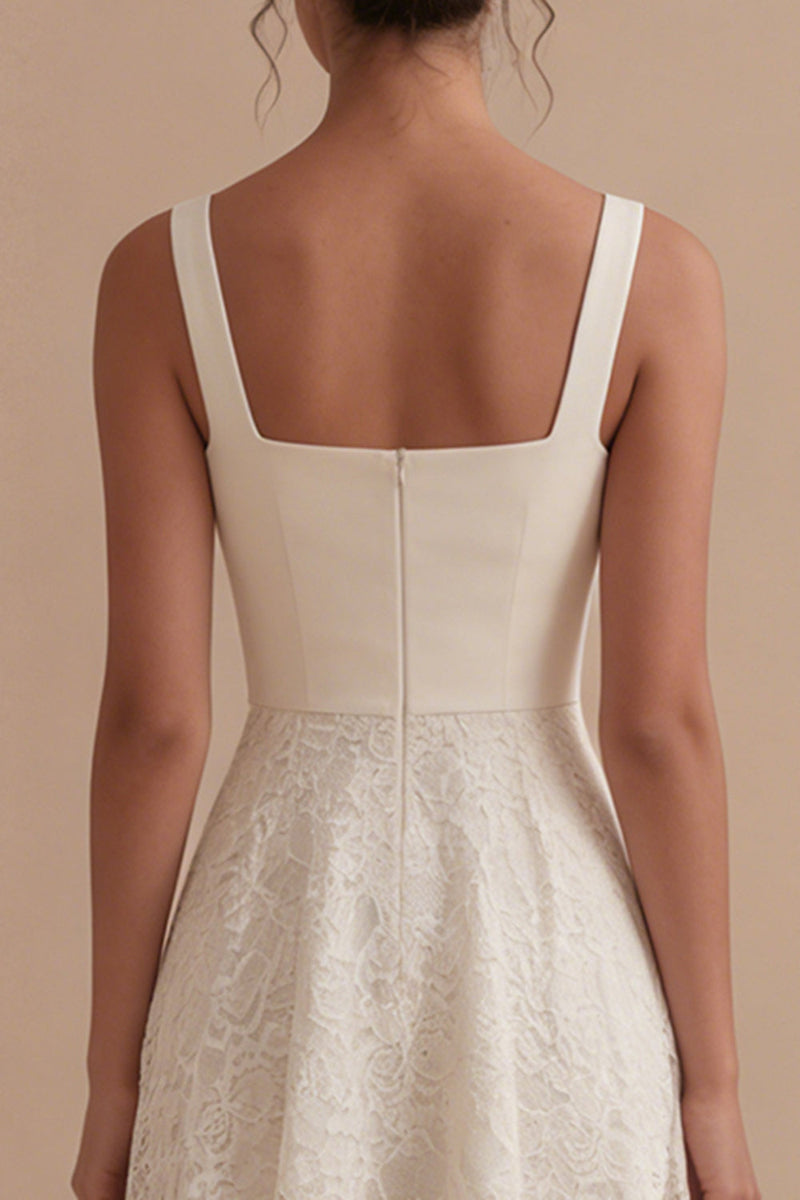 Load image into Gallery viewer, Square Neck Ivory Floral Maxi A Line Boho Lace Wedding Dress