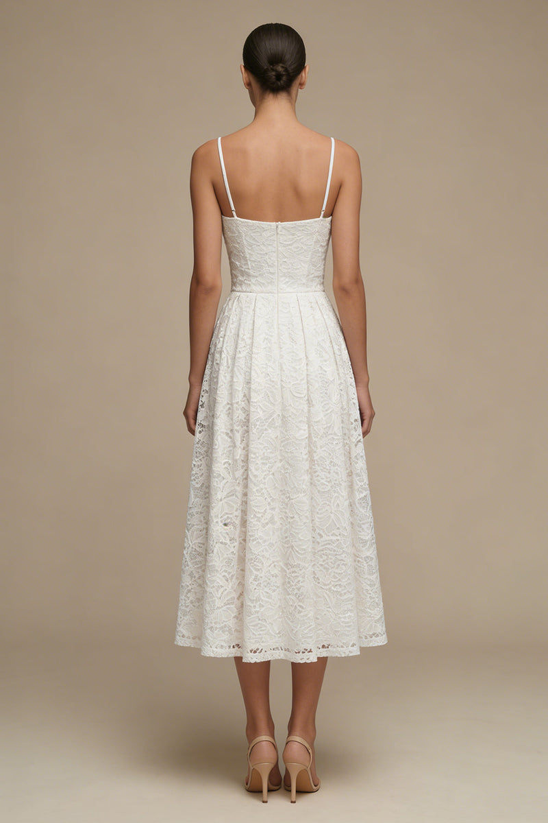 Load image into Gallery viewer, Spaghetti Straps White Corset Maxi Boho A Line Lace Wedding Dress