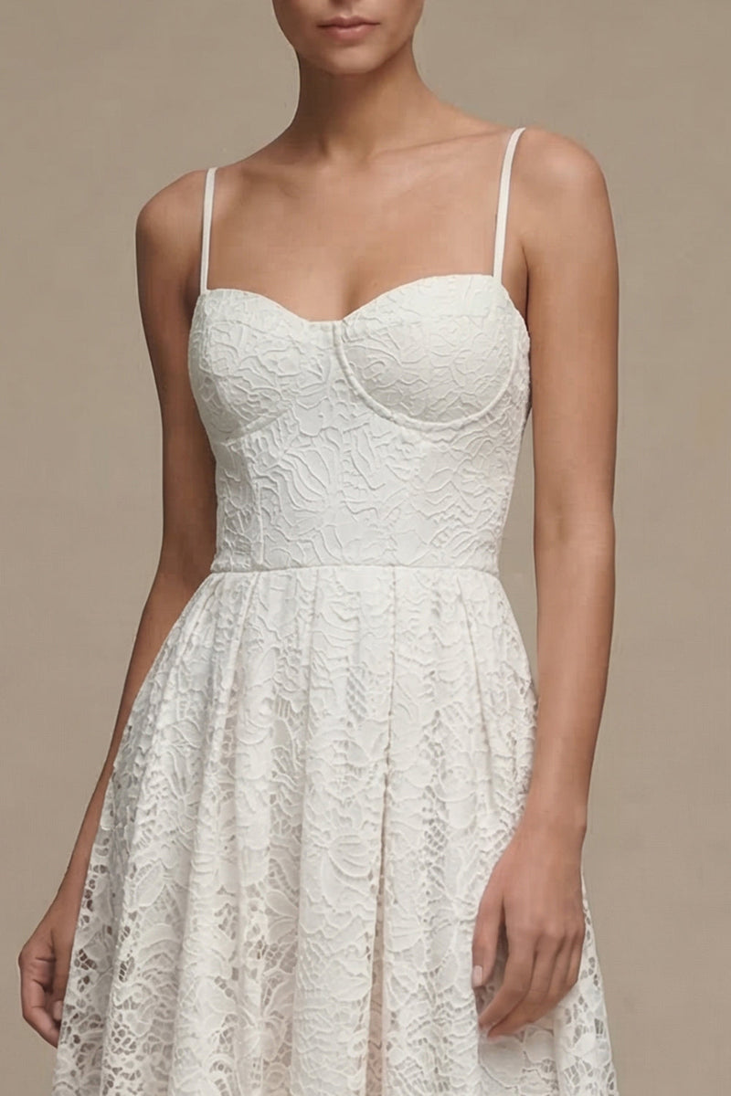Load image into Gallery viewer, Spaghetti Straps White Corset Maxi Boho A Line Lace Wedding Dress