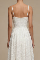 Load image into Gallery viewer, Spaghetti Straps White Corset Maxi Boho A Line Lace Wedding Dress