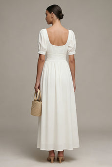 White Maxi Short Sleeves A Line Beach Wedding Dress