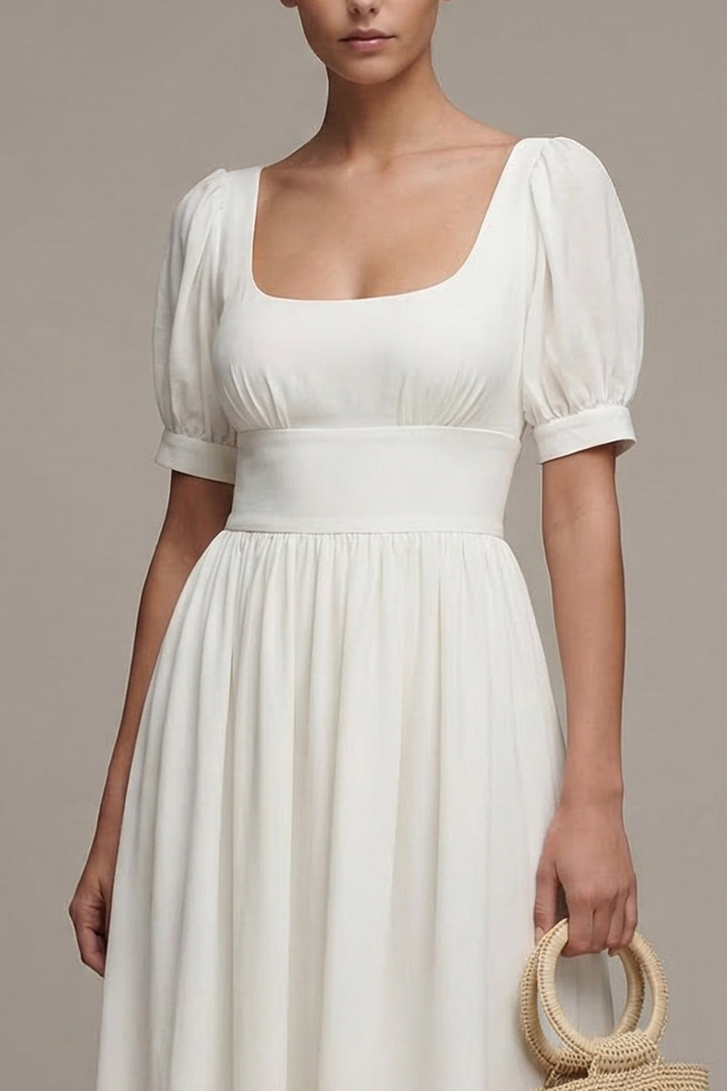 Load image into Gallery viewer, White Maxi Short Sleeves A Line Beach Wedding Dress