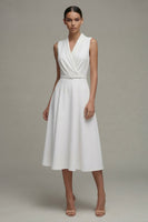 Load image into Gallery viewer, Simple Midi White A Line Shawl Lapel Work Dress