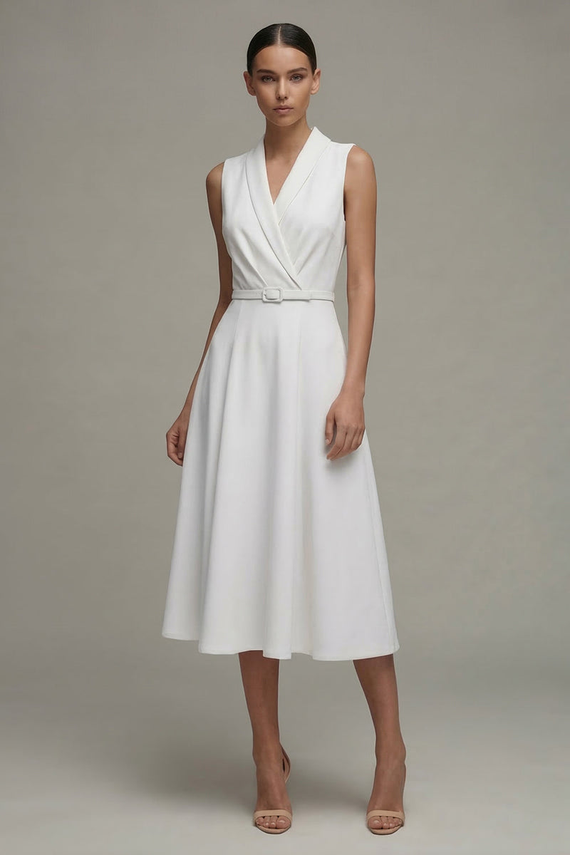 Load image into Gallery viewer, Simple Midi White A Line Shawl Lapel Work Dress