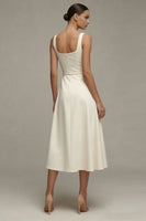 Load image into Gallery viewer, Simple Ivory A Line Maxi Square Neck Beach Wedding Dress with Belt