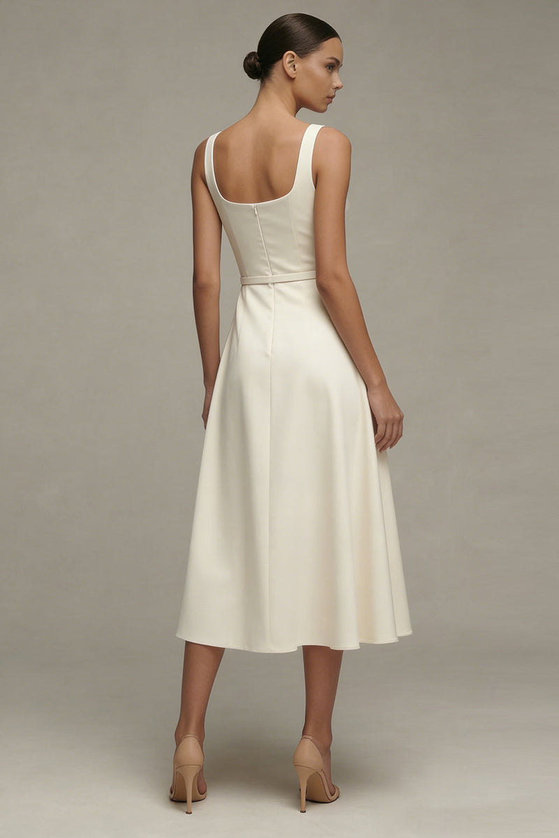 Load image into Gallery viewer, Simple Ivory A Line Maxi Square Neck Beach Wedding Dress with Belt
