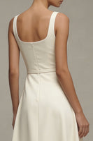 Load image into Gallery viewer, Simple Ivory A Line Maxi Square Neck Beach Wedding Dress with Belt