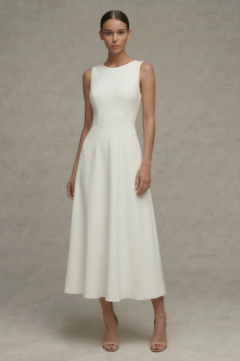 Load image into Gallery viewer, White Simple A Line Round Neck Maxi Beach Wedding Dress