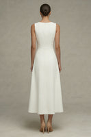Load image into Gallery viewer, White Simple A Line Round Neck Maxi Beach Wedding Dress